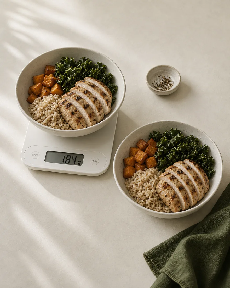 Weigh a portion once on a kitchen scale, then judge the next by eye
