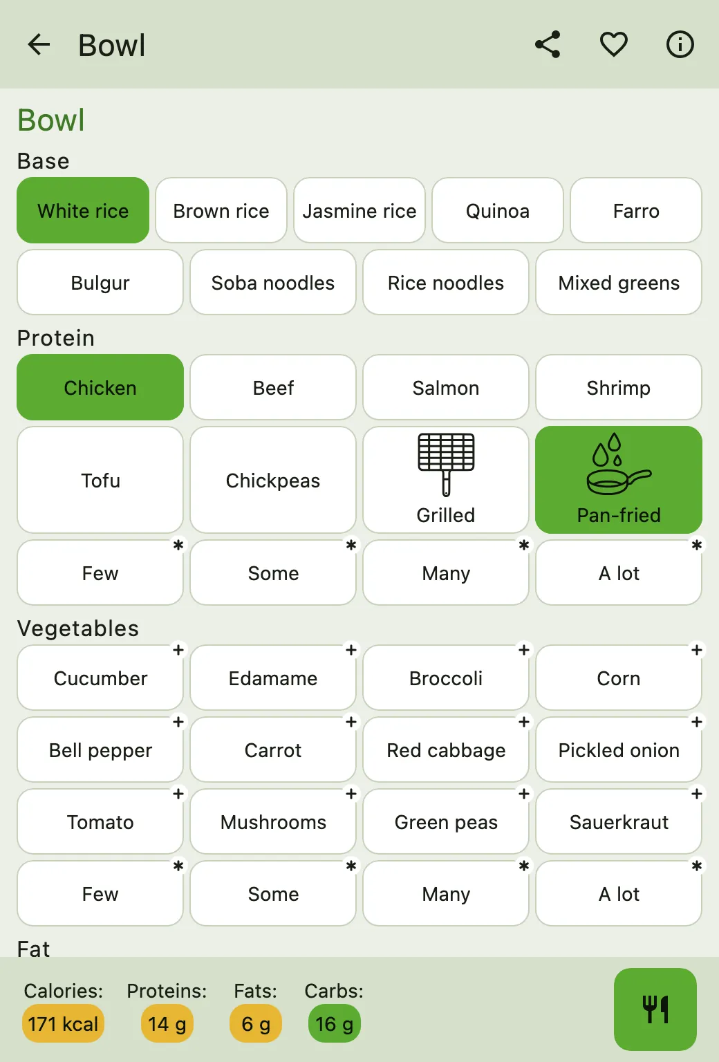 Calk-Bowl-Vorlage mit weißem Reis, Hähnchen und dem grünen Eat-Button