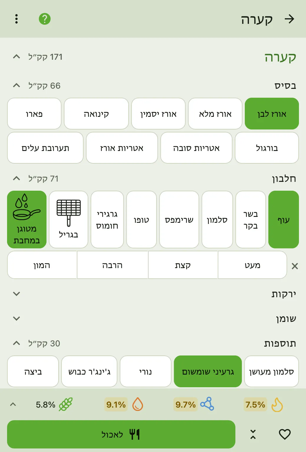 תבנית קערה של Calk עם אורז לבן, עוף וכפתור אכילה הירוק