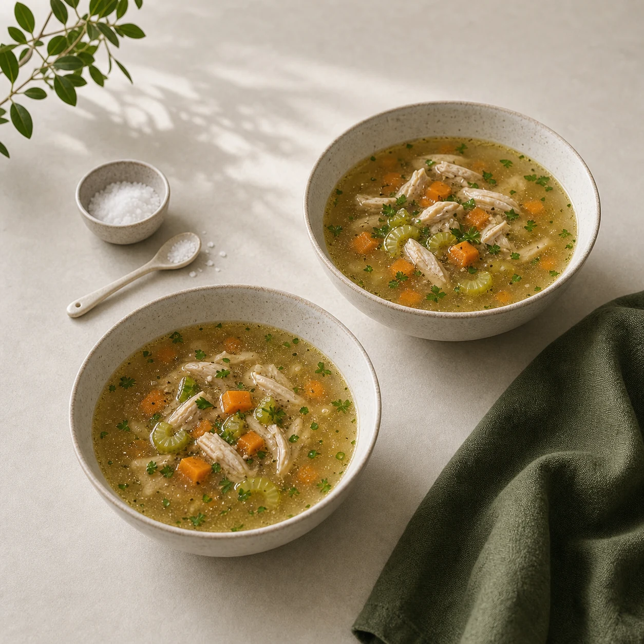 Two identical bowls of clear soup, one far saltier than the other — you can't tell which by looking