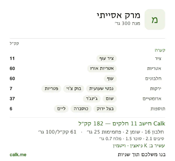 מרק אסייתי ב־Calk, עם פחות קלוריות: 61 קק״ל ל־100 גרם, חלבון/שומן/פחמימות 35/11/54