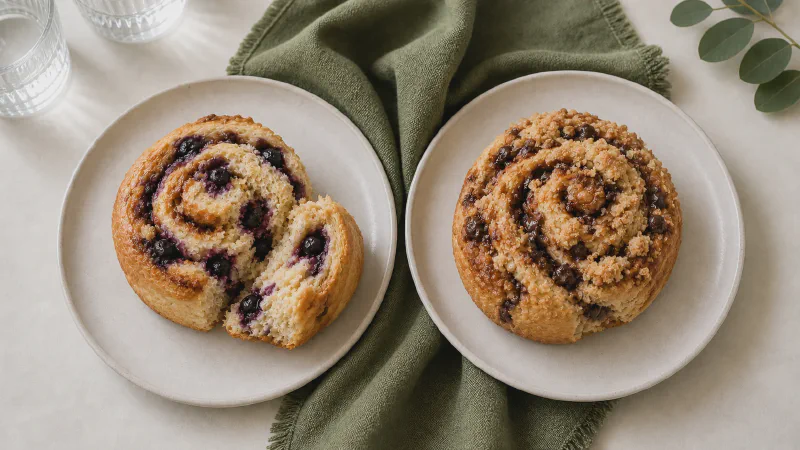 Cinnamon roll: lower- and higher-calorie Calk versions side by side