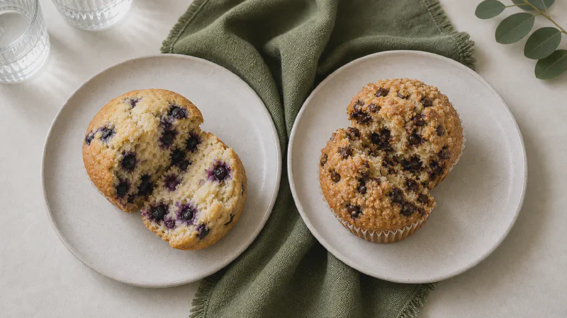 Muffin: lower- and higher-calorie Calk versions side by side