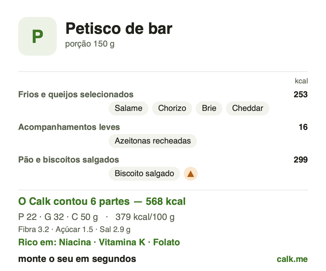 Modelo Bar do Calk para bebidas e petiscos compartilhados