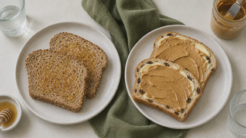 Bread with spread: lower- and higher-calorie Calk versions side by side
