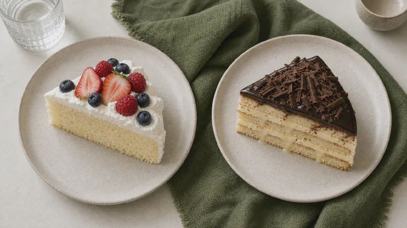 Sponge cake: lower- and higher-calorie Calk versions side by side