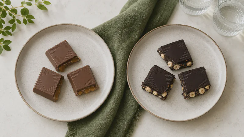 Chocolate bar: lower- and higher-calorie Calk versions side by side