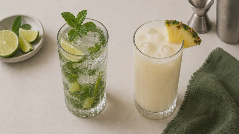 Rum cocktail: lower- and higher-calorie Calk versions side by side