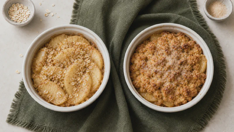 Apple crumble: lower- and higher-calorie Calk versions side by side