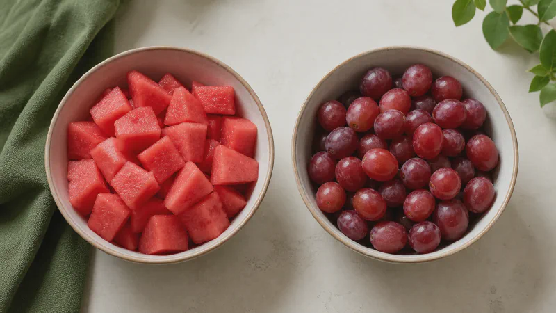 Fruit bowl: lower- and higher-calorie Calk versions side by side