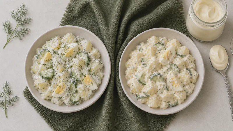 Potato salad: lower- and higher-calorie Calk versions side by side