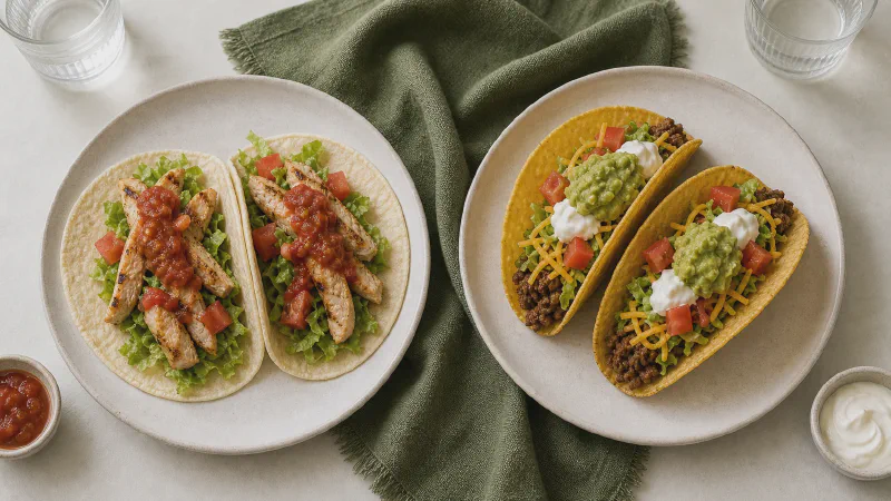 Tacos: lower- and higher-calorie Calk versions side by side