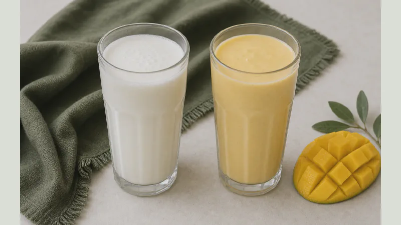 Yogurt drink: lower- and higher-calorie Calk versions side by side