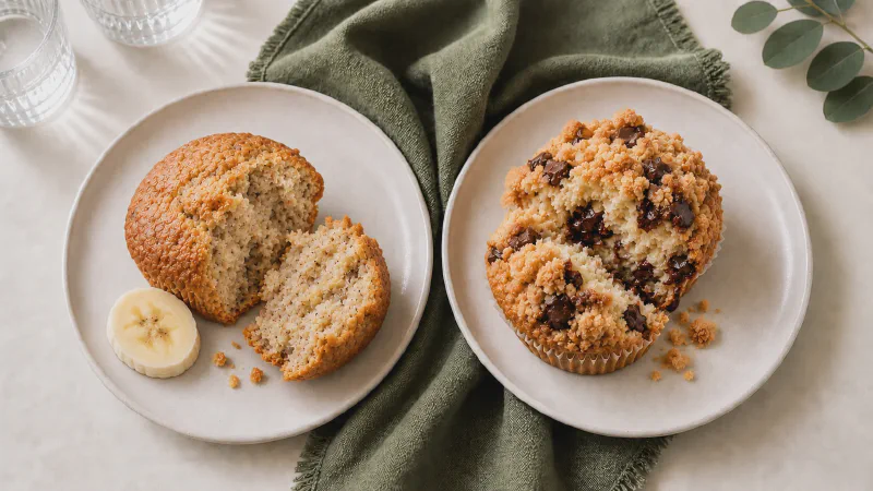 Muffin: lower- and higher-calorie Calk versions side by side