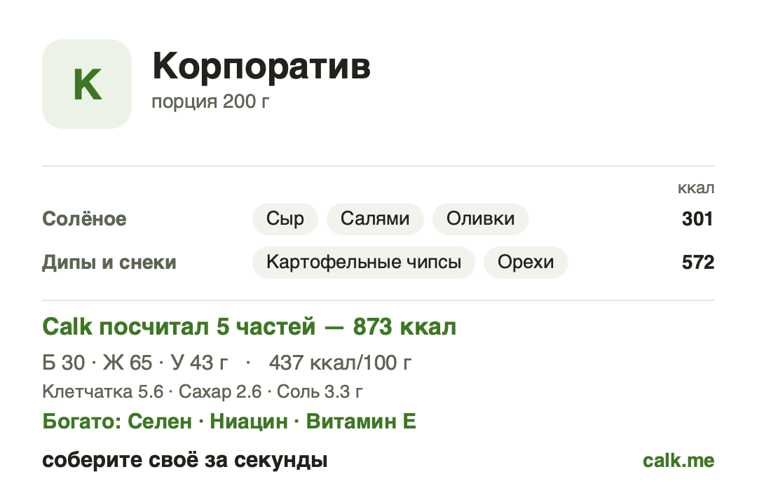 Шаблон Calk Корпоратив с закусками и напитками