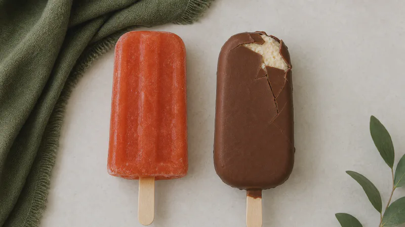 Ice cream bar: lower- and higher-calorie Calk versions side by side