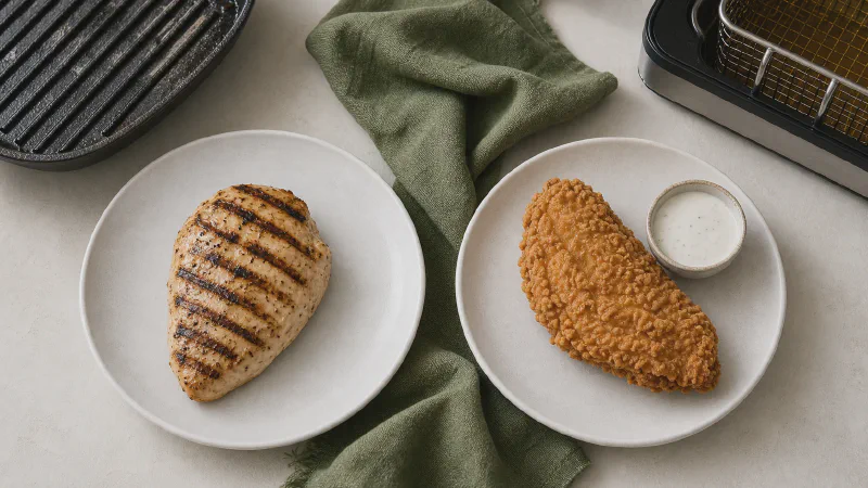 Chicken breast: lower- and higher-calorie Calk versions side by side