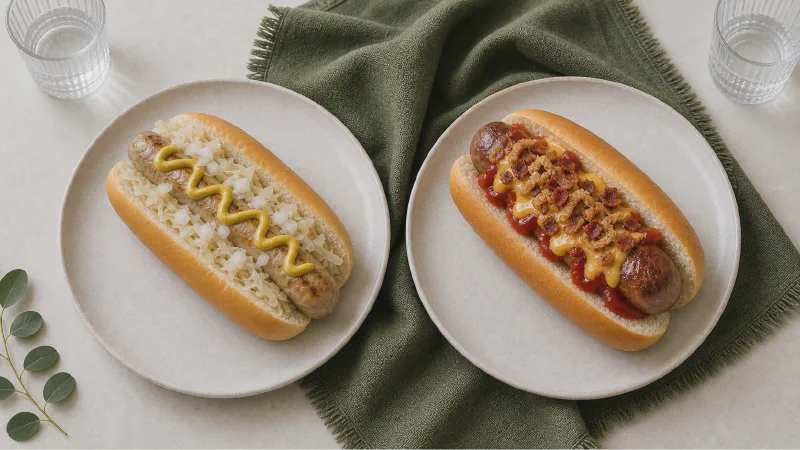 Sausage in a bun: lower- and higher-calorie Calk versions side by side