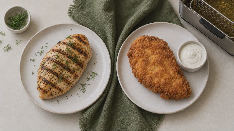 Chicken fillet: lower- and higher-calorie Calk versions side by side