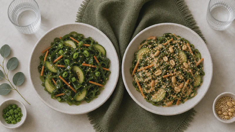 Seaweed salad: lower- and higher-calorie Calk versions side by side